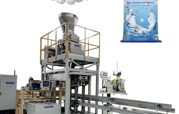 Automatic 25kg salt tablets open mouth bag wieghing filling bagging machine